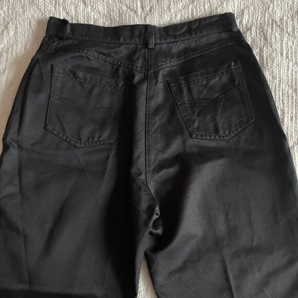 Vintage 90s VALENTINO Boutique Black Polished Cotton High-Waist Pants Made Italy - Picture 8 of 11